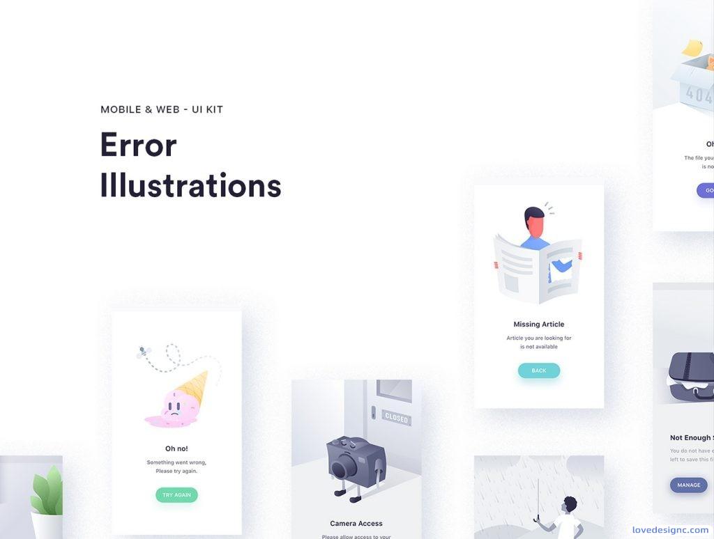 扁平化小清新的移动端和pc端空状态和404页面ui设计素材-爱设计爱分享c