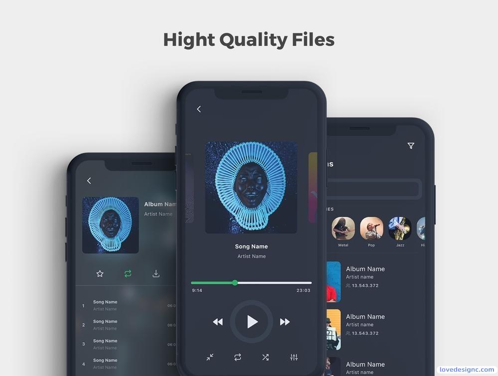 高品质音乐应用的iOS UI套件带暗黑模式的优质设计素材下载-爱设计爱分享c