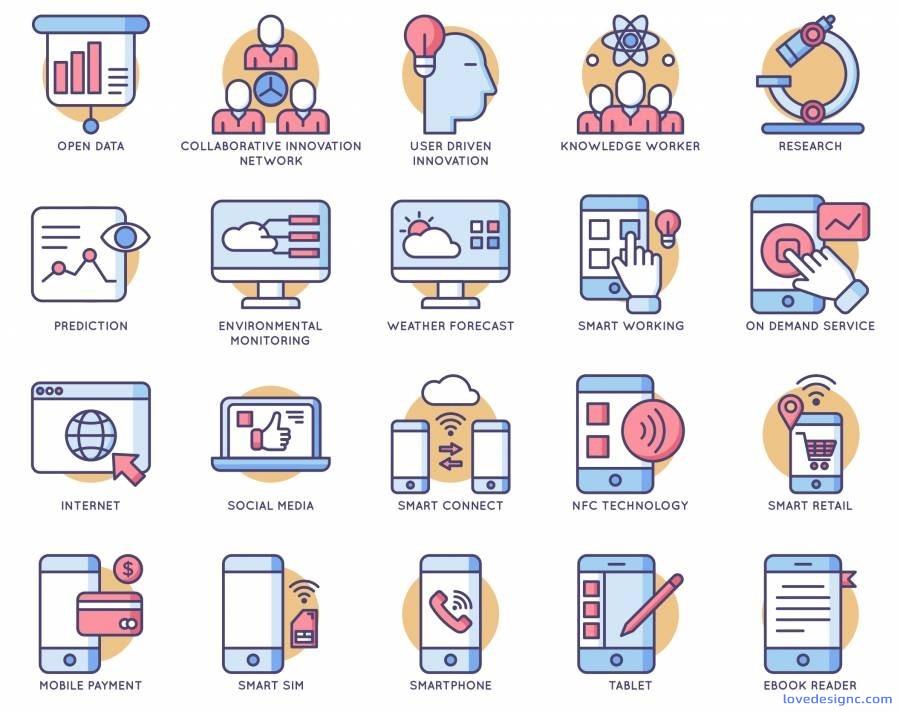88个扁平化风格智能科技圆形图标素材下载-爱设计爱分享c