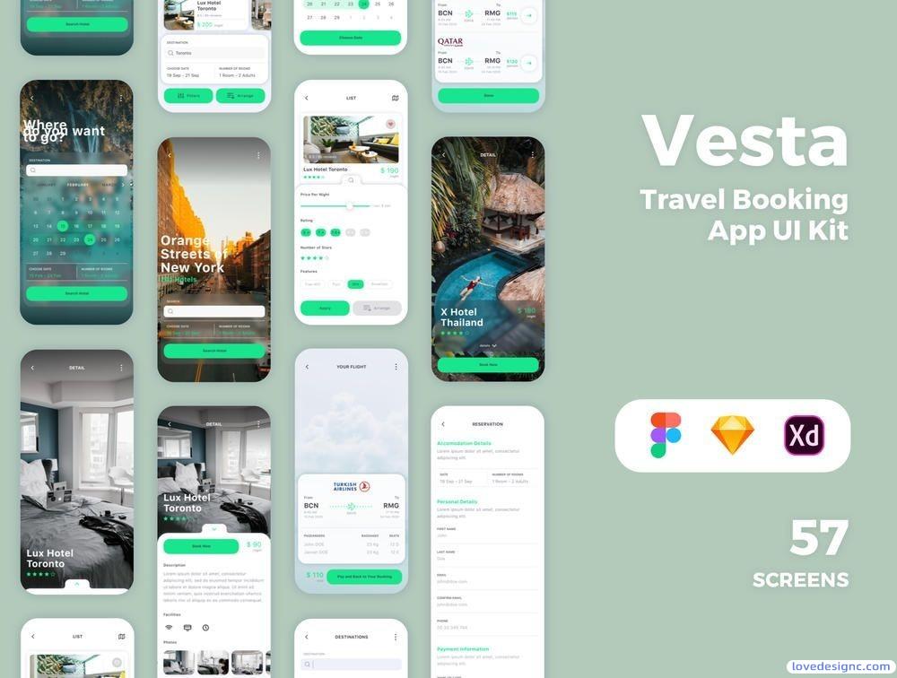 高质量旅游旅行预订的移动应用app界面设计应用程序UI工具包优质-爱设计爱分享c
