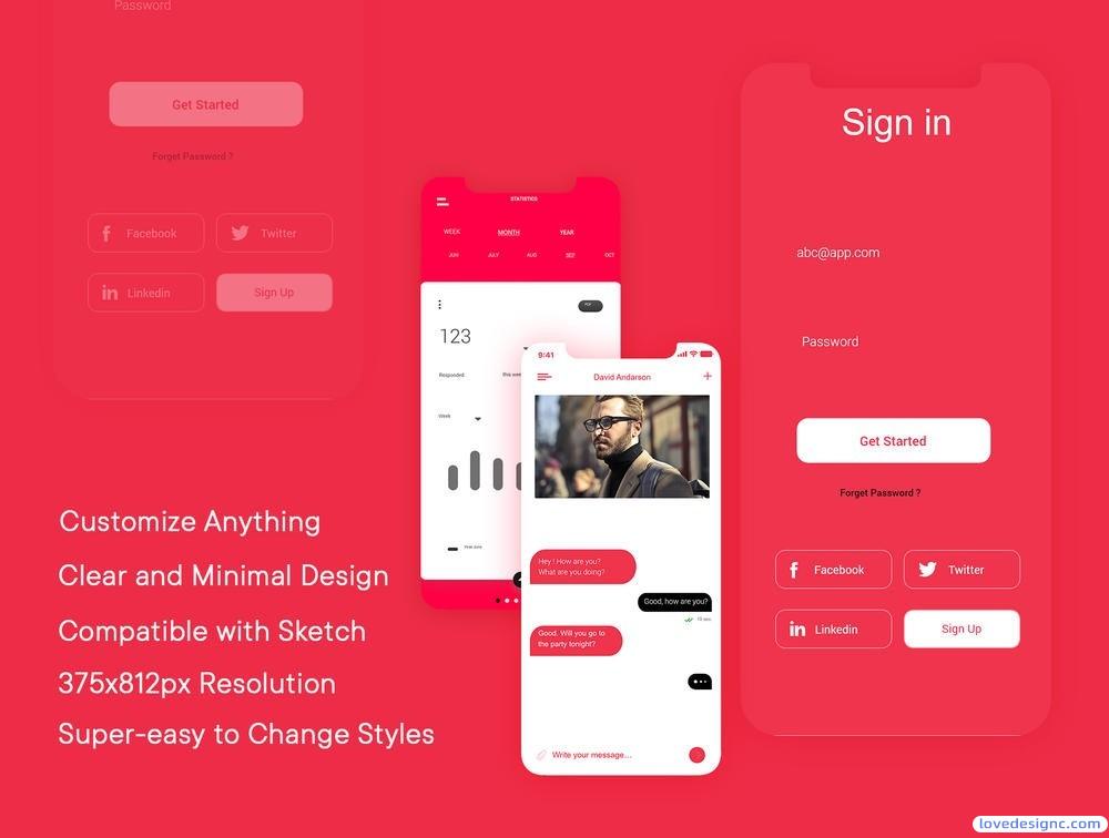 高品质红色聊天应用UI界面优质设计素材下载-爱设计爱分享c