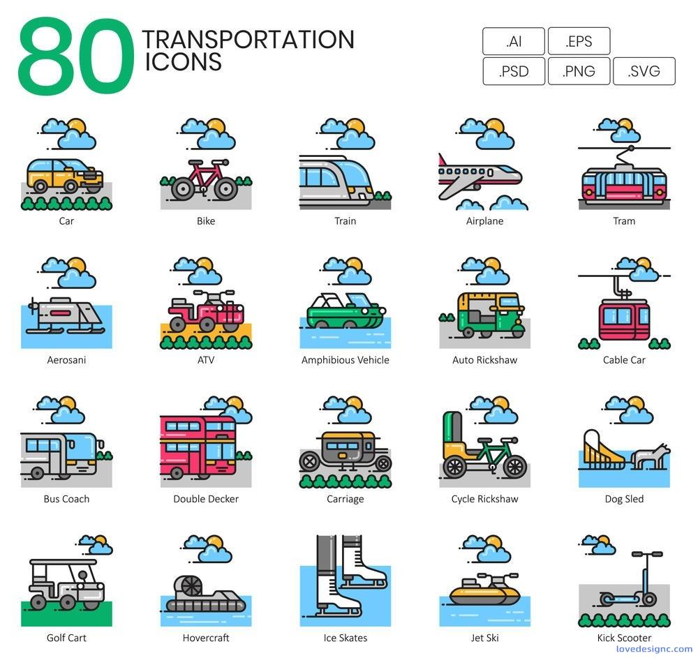 80个交通线性图标优质设计素材下载-爱设计爱分享c