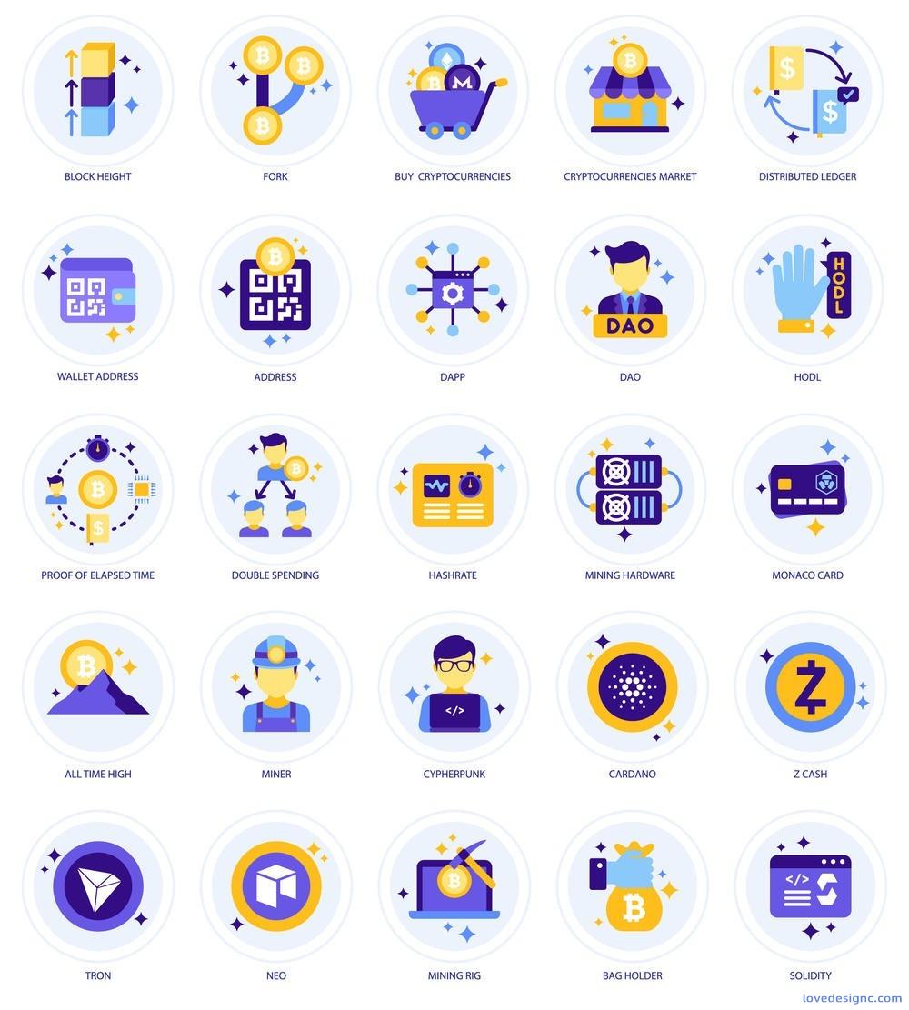 105个比特币Altcoin区块链和加密货币设计项目矢量图标优质设计素材下载-爱设计爱分享c