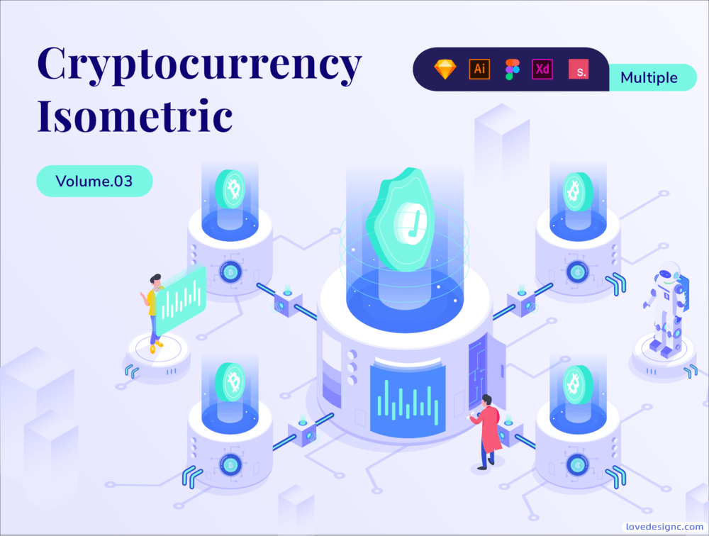 加密货币业务类别2.5d等距插图素材下载-爱设计爱分享c