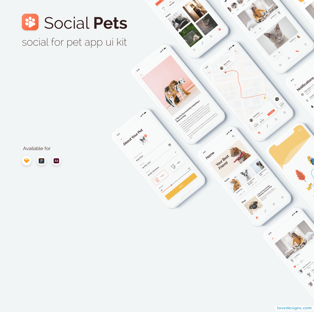 社交宠物应用程序UI工具包app界面优质设计素材下载-爱设计爱分享c